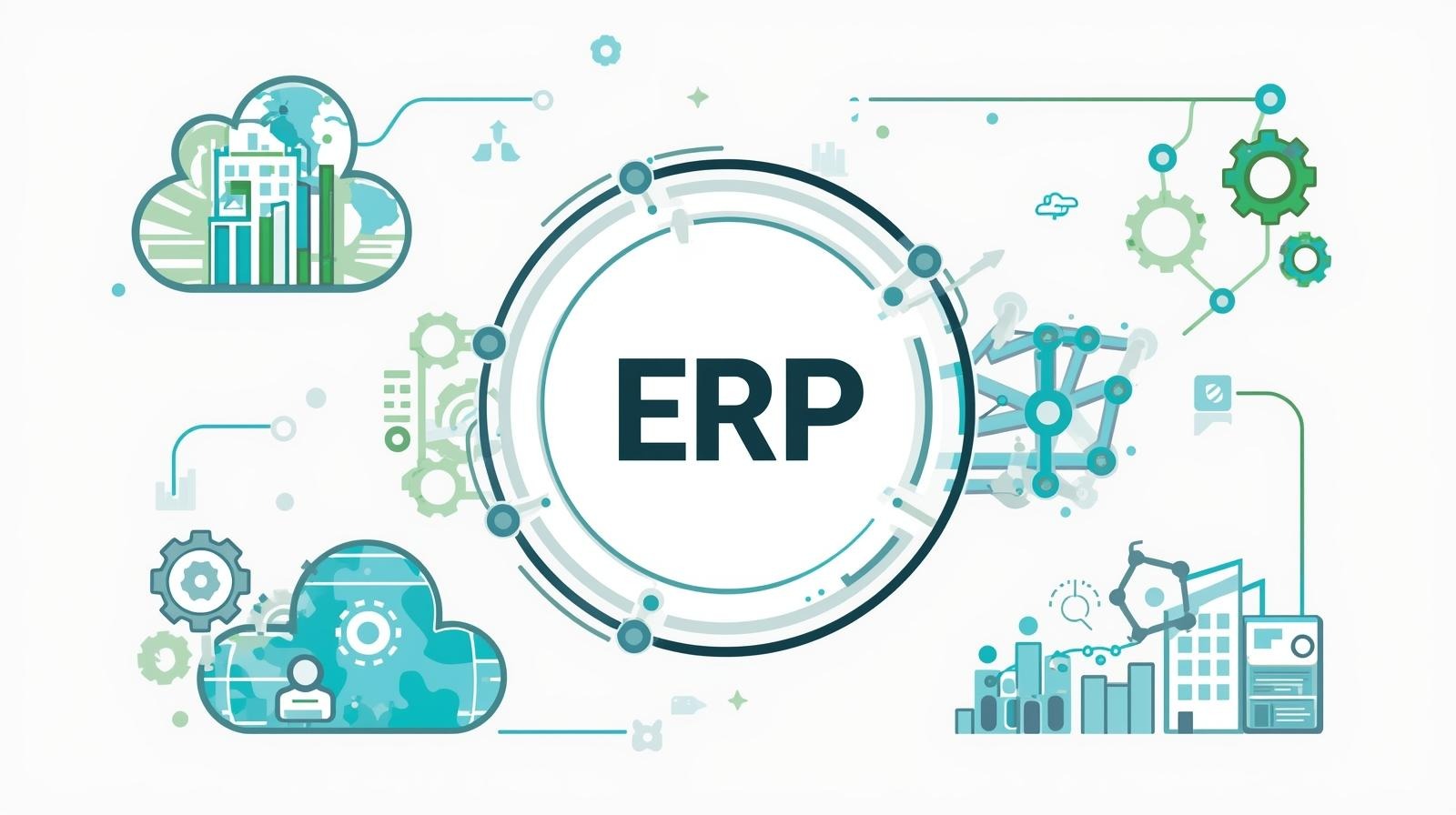 Top Cloud-Based ERP Solutions for Enterprises in Bangladesh____ERP_ word should be in round in the middle around ERP word there will be icons